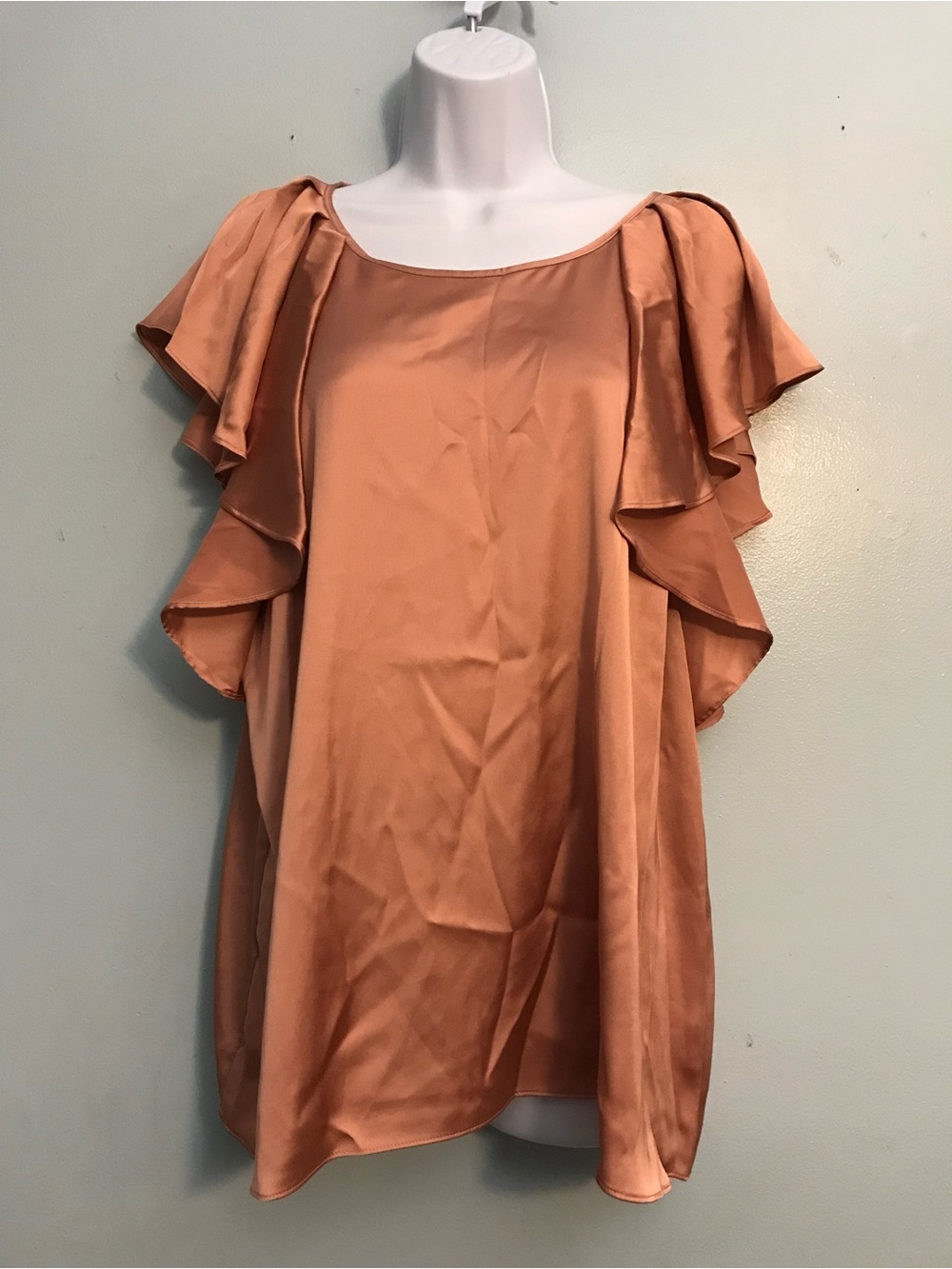 Worthington Peach Satin Ruffle Sleeve Blouse
